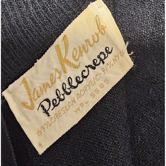 Vtg Sweater Dress 50s 60s S 8 James Kenrob Pebblecrepe Black Knit Midi A-Line - Picture 11 of 12